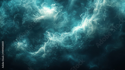 A swirling vortex of emerald green and sapphire blue smoke, a macabre canvas against a stark black backdrop, evokes an atmosphere of mystery and dread, hinting at a haunting tale or a hidden 