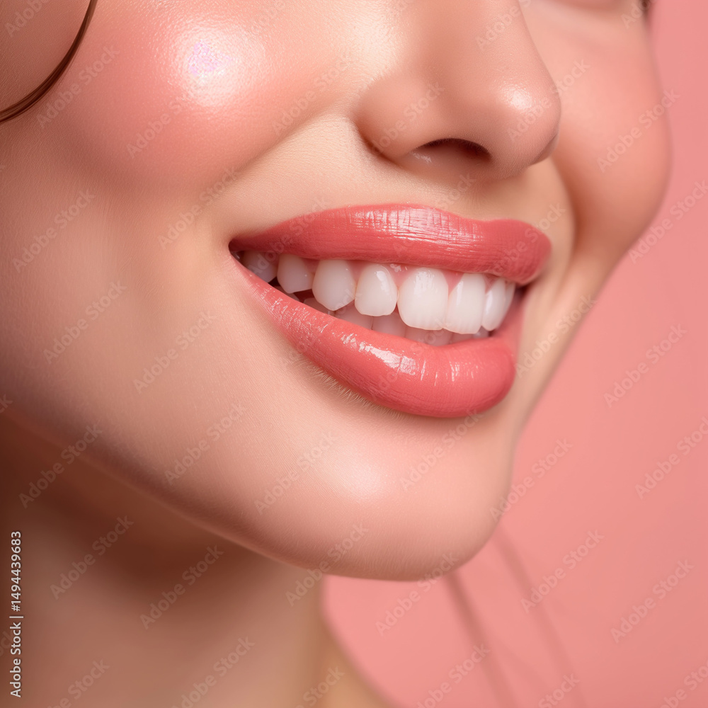 Obraz premium beauty shot that highlights the lower portion of a woman's face, focusing on her lips, chin, and part of her nose. Perfect for promoting lip products, skincare, or cosmetics.