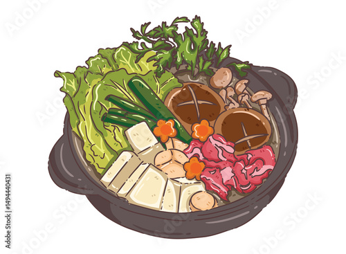 Tablou pe pânză sukiyaki hotpot on a white background