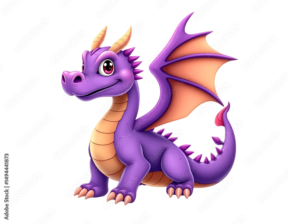 Obraz premium Cute Cartoon Purple Dragon with Orange Wings