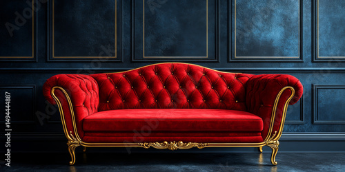 Red Velvet Sofa in living room interior in classic style