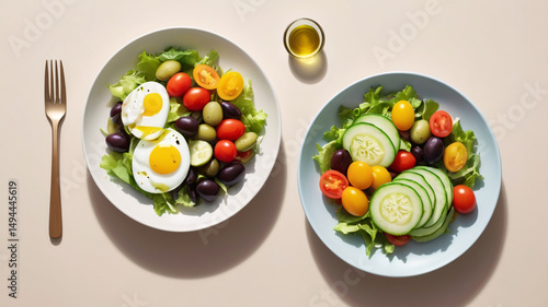 Two Plates of Fresh Garden Salad with Olive Oil