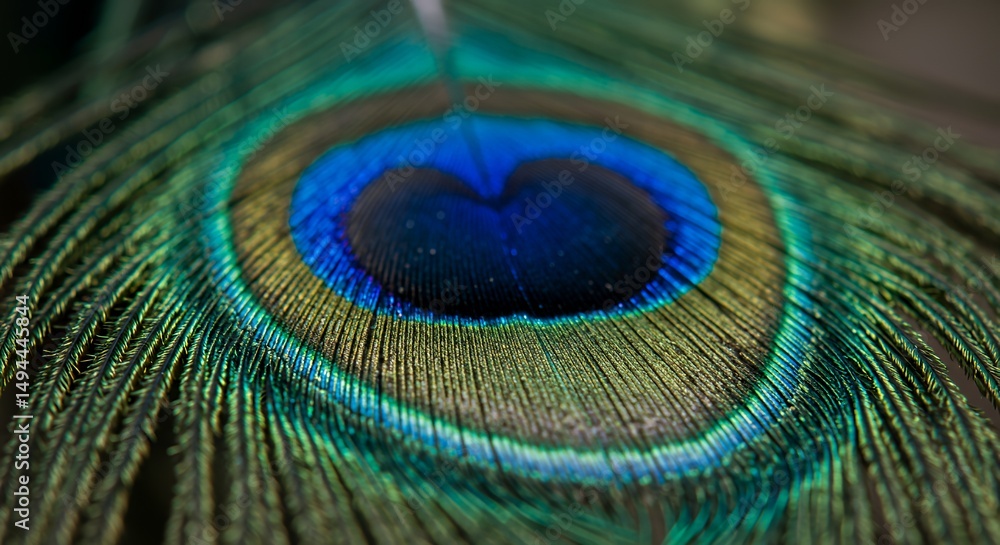 Naklejka premium Peacock Feather Macro Photography: Vibrant Blues and Greens
