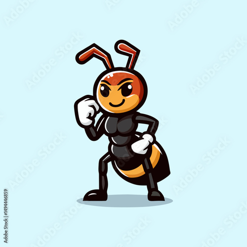 Professional Mascot Ant logo illustration strong worker insect character flat clean vector design for business branding startup identity teamwork concept and marketing promotion