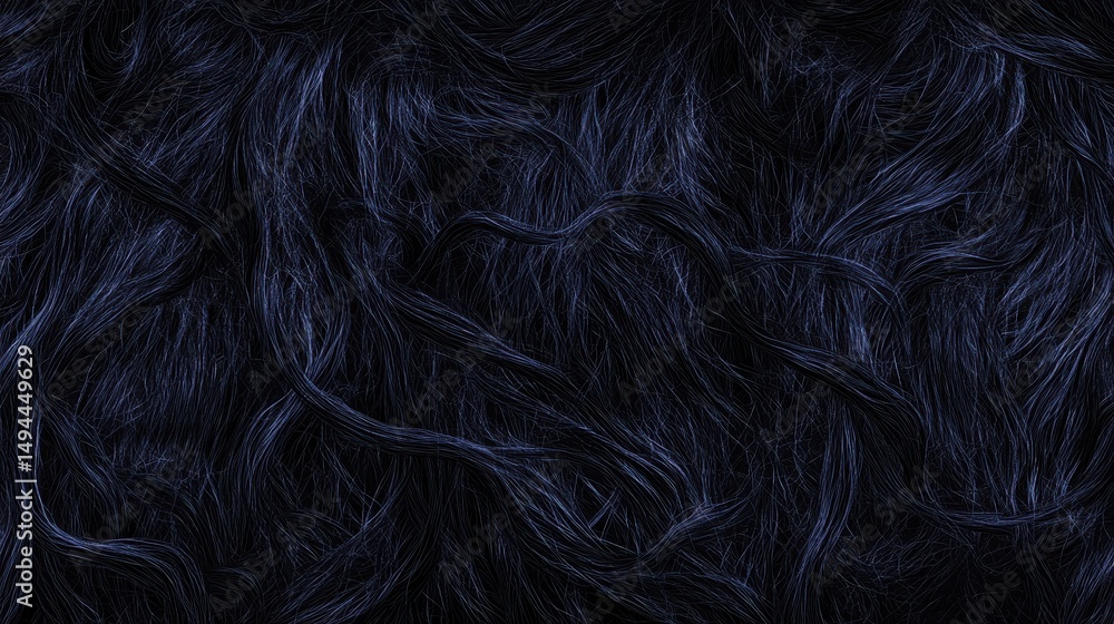 Naklejka premium Deep indigo, densely woven, textured strands intertwining in a swirling, abstract pattern