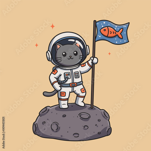 Cartoon-style kitty wearing a white space suit.