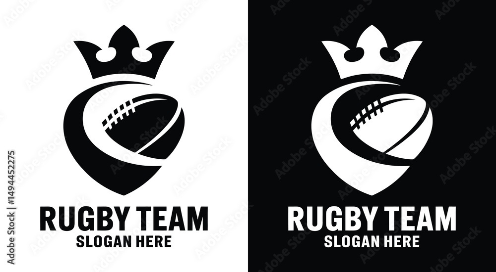Fototapeta premium Rugby Team Logo Black Shield Symbol with Scrum Theme for Sports Clubs and Competitive Teams