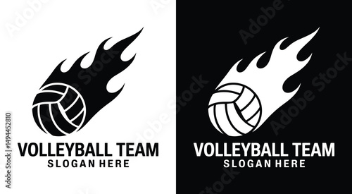 Volleyball Team Logo Black Comet Symbol with Spike Theme for Sports Clubs and Fast-Paced Teams