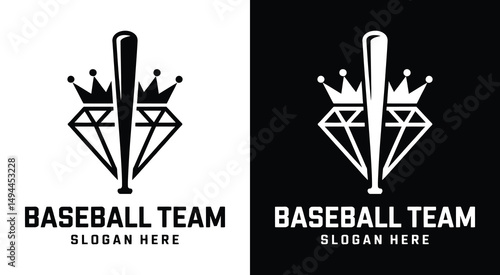 Baseball Team Logo Bold Black Bat Diamond Symbol for Sports Clubs and Athletic Training Programs