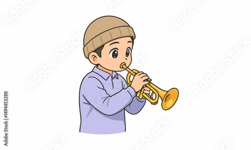 cute saxophone player cartoon illustration