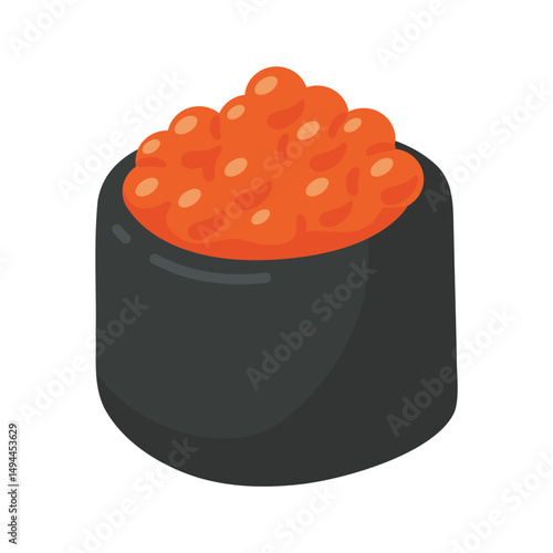 Vector Illustration of Traditional Japanese Sushi with Salmon Roe on White Background