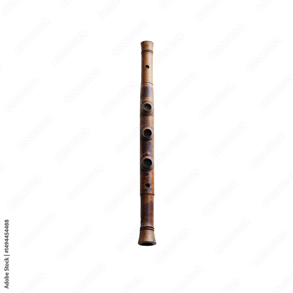 Ancient Wooden Flute, Traditional Musical Instrument, Isolated on Black Ancient Wooden Flute, Traditional Musical Instrument, Isolated on Black