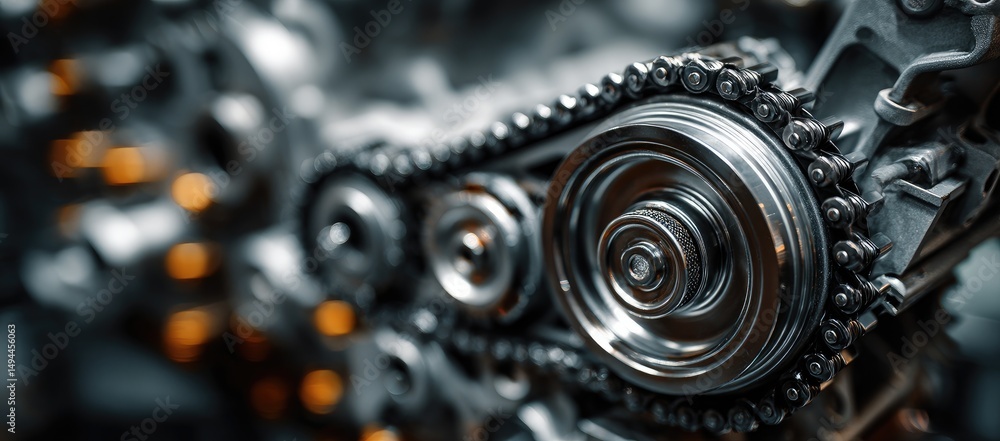 Fototapeta premium Engine Timing Chain Mechanism