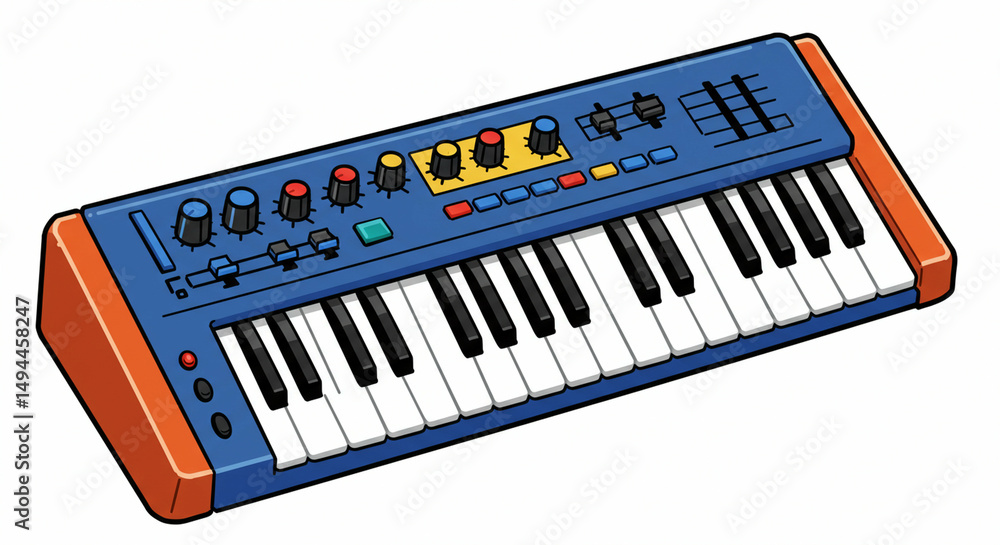 Fototapeta premium Cartoon synthesizer with colorful knobs keys