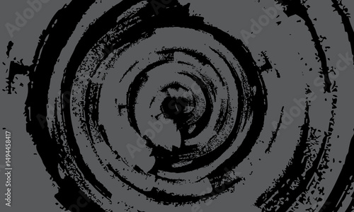 Abstract circle black and grey grunge brush strokes. Hand drawn circular brush strokes.