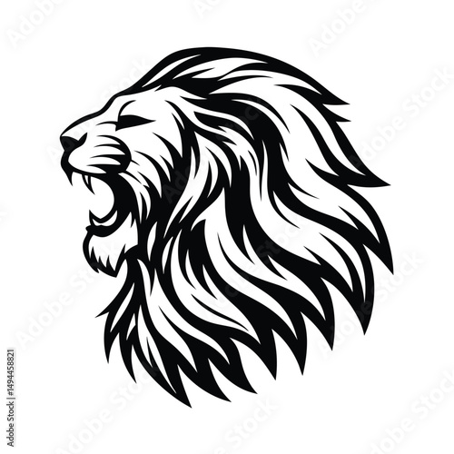 Lion Head Roaring Mane Wild Animal Feline Predator Black and White