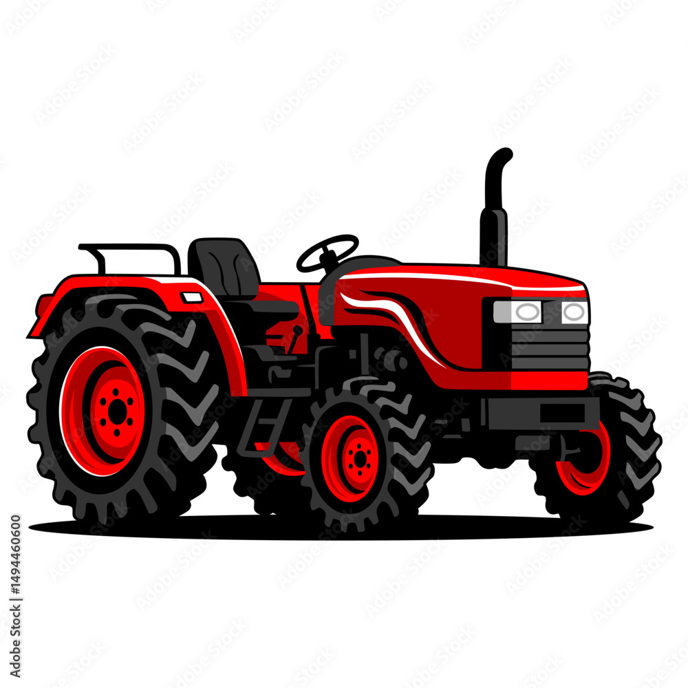 Obraz premium Vector Illustration of Red Farm Tractor Stylized Agricultural Machinery Isolated on White Background