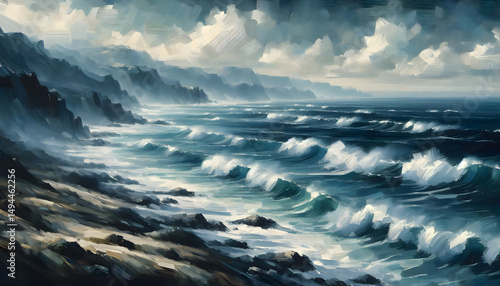 Majestic Coastal Waves Under Dramatic Skies