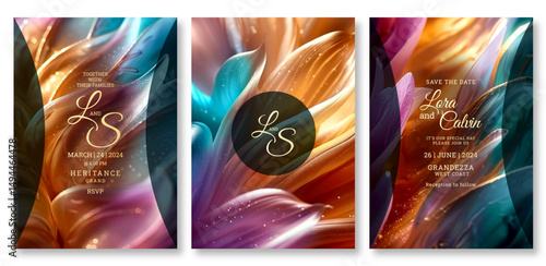 Wedding invitation template, business brochure template, flyer design, universal background, versatile vector art background, creative brochure template, elegant colorful leaves art party invitation