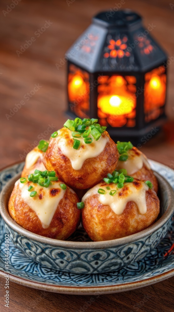 Fototapeta premium gourmet food collection with cinematic lighting Delicious mini snacks topped with creamy sauce. cinematic gourmet food set