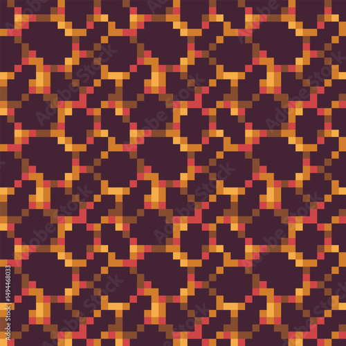 Lava seamless pattern, fire ground textures, vector illustration, abstract seamless tiles pixel art style background. 8-bit. Design for web, stickers, logo and mobile app.