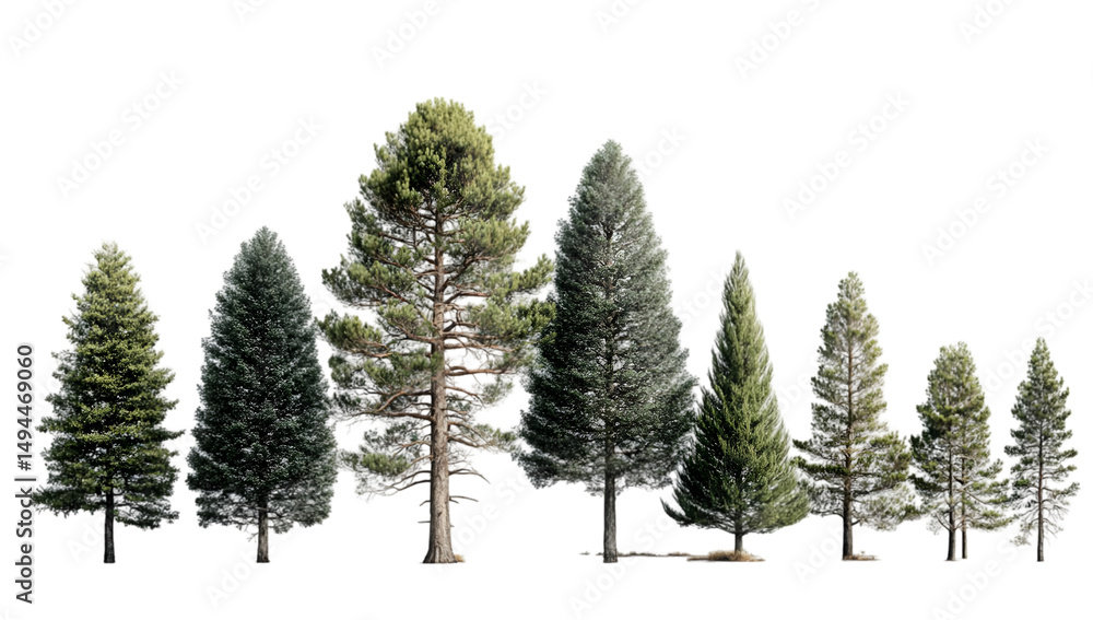 Obraz premium Line of pine trees against black background
