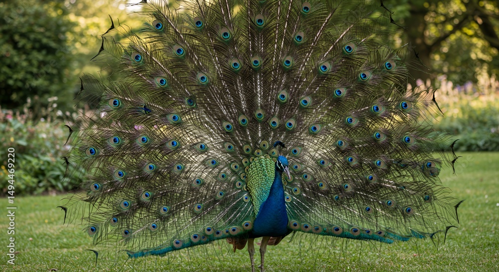 Obraz premium Majestic Peacock Display in a Lush Garden