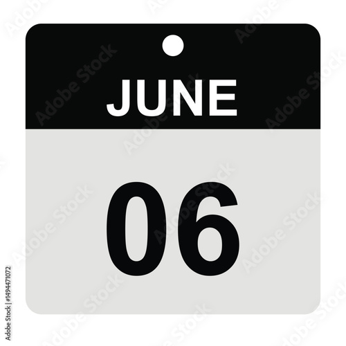 June 6 Calendar Date Icon – Clean Vector Illustration for Month and Day