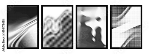 Halftone waveforms – abstract black and white dotted texture vector set, perfect for brochures, social media graphics, posters, flyers, and banners.