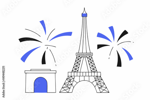 Beautifully designed Eiffel Tower and Bastille themed illustration ideal for French cultural graphics online gallery content and trending artwork