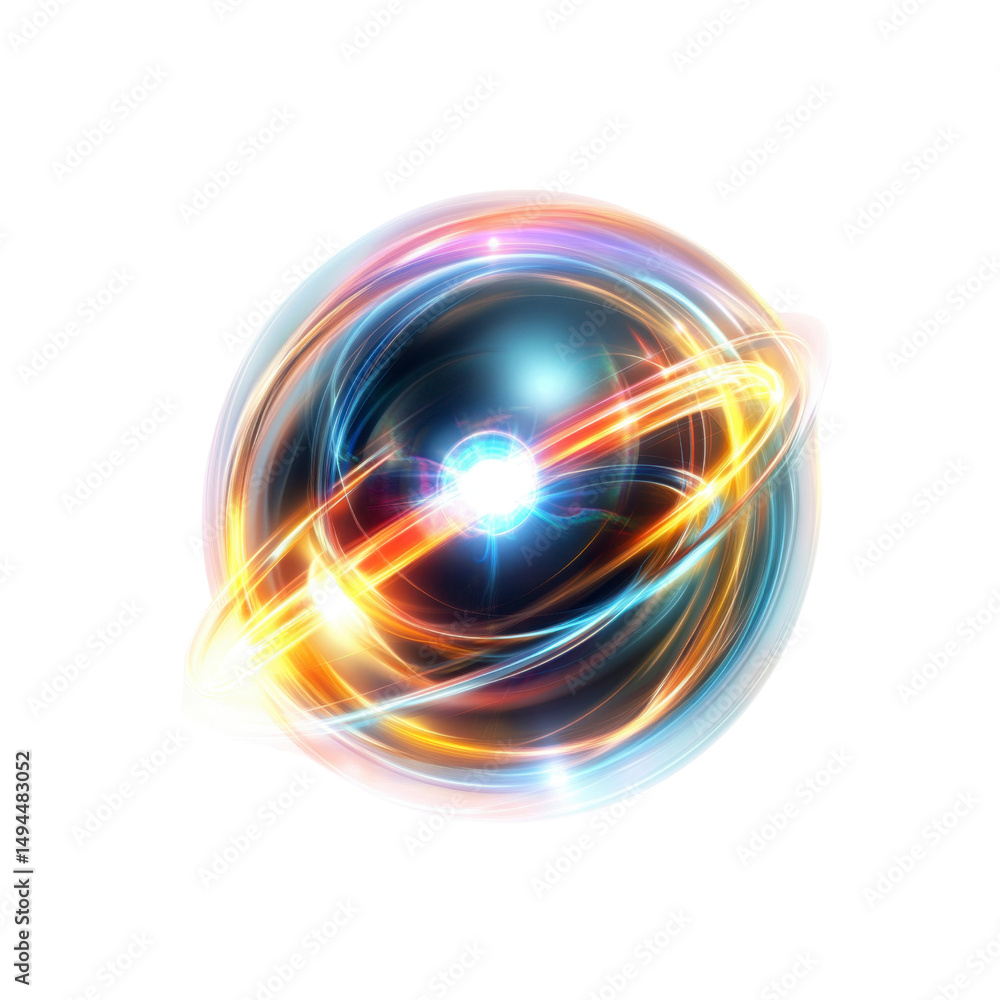 Obraz premium Abstract Glowing Energy Sphere Quantum Physics, Technology, and Innovation