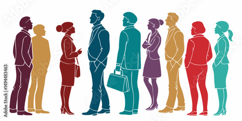 Multicolored Silhouettes of Diverse People Featuring Vibrant Colors and Minimalist Design with Clean Lines, Subtle Shadows, Dynamic Composition, and Inclusive Representation in Flat Illustration Style