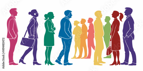 Multicolored Silhouettes of Diverse People Featuring Vibrant Colors and Minimalist Design with Clean Lines, Subtle Shadows, Dynamic Composition, and Inclusive Representation in Flat Illustration Style