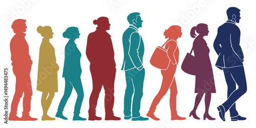 Multicolored Silhouettes of Diverse People Featuring Vibrant Colors and Minimalist Design with Clean Lines, Subtle Shadows, Dynamic Composition, and Inclusive Representation in Flat Illustration Style