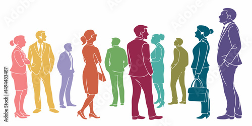 Multicolored Silhouettes of Diverse People Featuring Vibrant Colors and Minimalist Design with Clean Lines, Subtle Shadows, Dynamic Composition, and Inclusive Representation in Flat Illustration Style