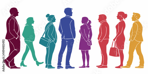 Multicolored Silhouettes of Diverse People Featuring Vibrant Colors and Minimalist Design with Clean Lines, Subtle Shadows, Dynamic Composition, and Inclusive Representation in Flat Illustration Style