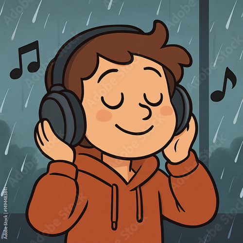  Happy Young Boy with Headphones