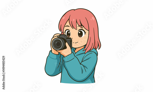 cute woman photographer cartoon illustration