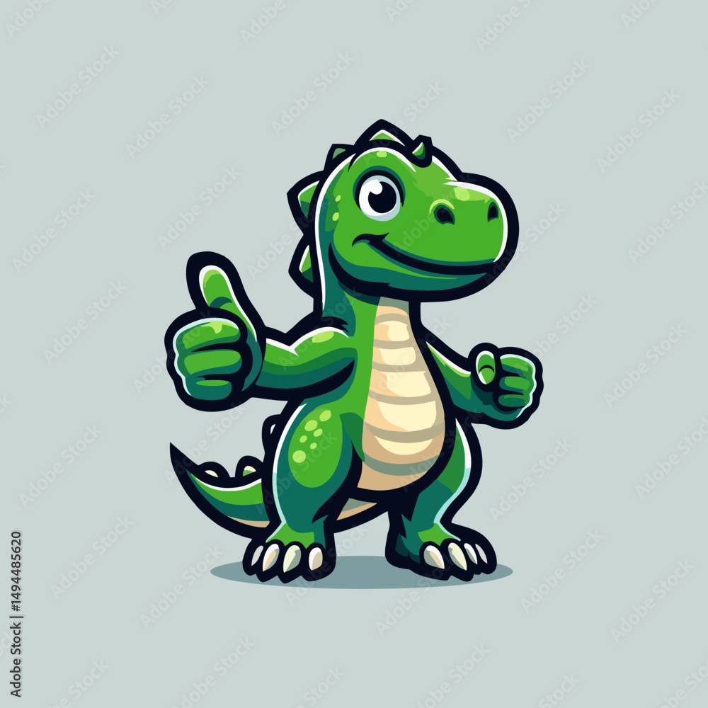 Fototapeta premium Cartoon Dinosaur Mascot Character Illustration in Adorable Vector Design Featuring Cute Fantasy Animal Prehistoric Monster Fun Roar Epic Entertainment Character Drawing Logo for Creative Project