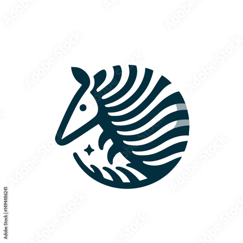 Armadillo Logo Icon, Smooth Flowing Lines, Minimalistic Flat Design