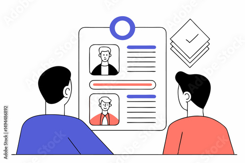 Hiring set showing characters using artificial intelligence tools in a collaborative environment to emphasize modern recruitment and workplace technology trends
