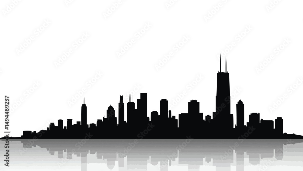 Fototapeta premium black cityscape vector, Chicago architecture clipart