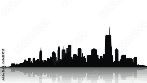  black cityscape vector, Chicago architecture clipart