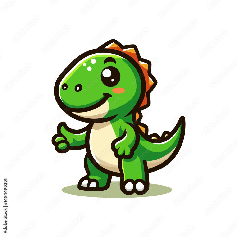 Fototapeta premium Adorable Prehistoric Dinosaur Mascot Cartoon Character Design in Fantasy Vector Illustration with Cute Roar Green Fun Kids Animal Epic Character Drawing Entertainment Logo Art Decoration Template