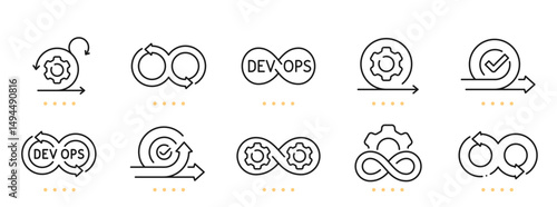 Devops, agile, scrum line icons. Editable stroke