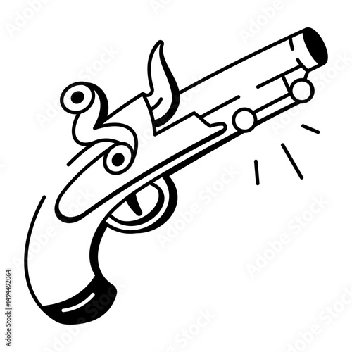 A hand drawn style icon representing a pirate pistol
