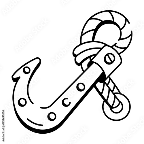 A hand drawn style icon showing a boarding hook tool
