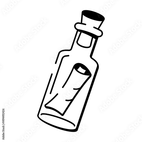 An icon depicting message bottle designed in doodle style