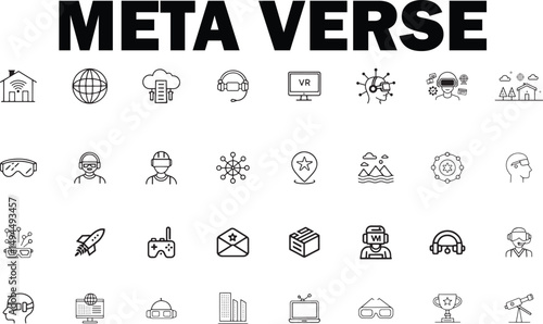 Metaverse and VR Colorful Icon Set  Cyberspace Minimal Vector Collection

