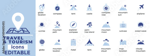 Minimal travel and tourism line icons for web, apps, guides, and infographics. Clean, editable, and industry-focused.